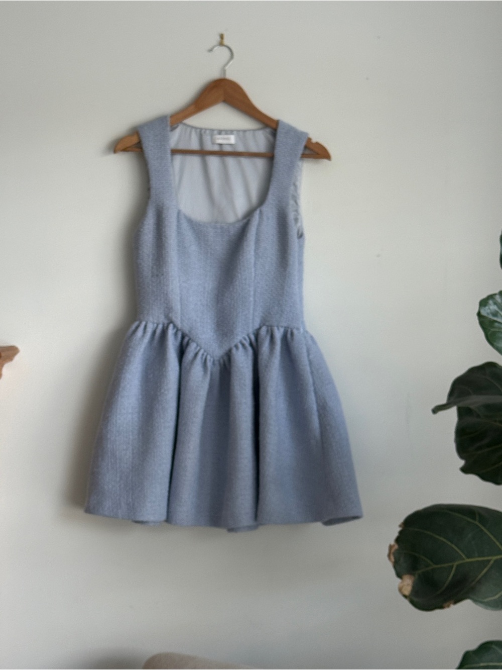 Meshki Periwinkle Bouclé Tweed Corset Mini Dress Sz L Drop Waist
